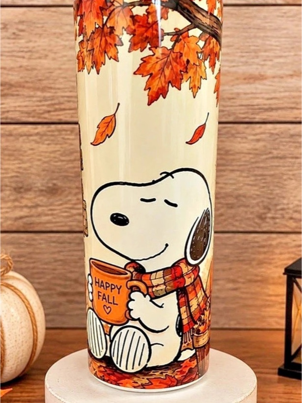 Fall Snoopy Tumbler in Cream & Orange